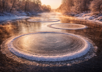 Ледените кръгове: когато реката рисува съвършени форми
