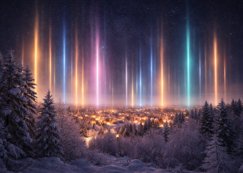 Светлинните стълбове: вертикалните светлини на зимното небе