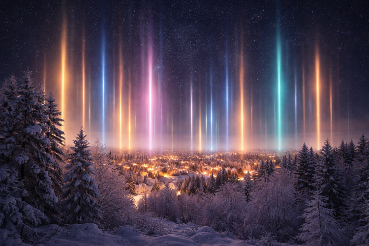 Светлинните стълбове: вертикалните светлини на зимното небе